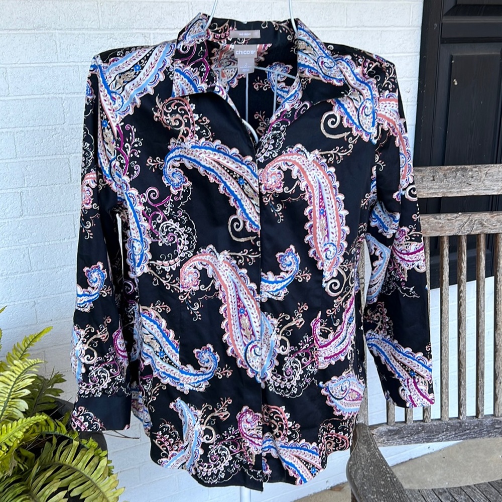 Chico’s no-iron printed blouse Sz L
